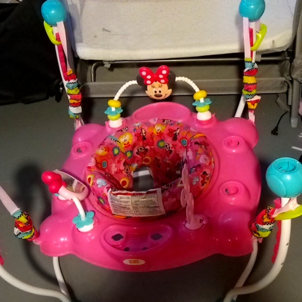 Pink Minnie mouse baby bouncer play set